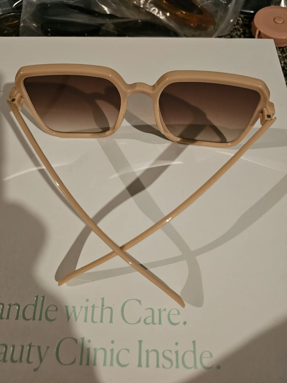 Women’s Fashion Square Sunglasses - Blush Frame with Brown Lenses